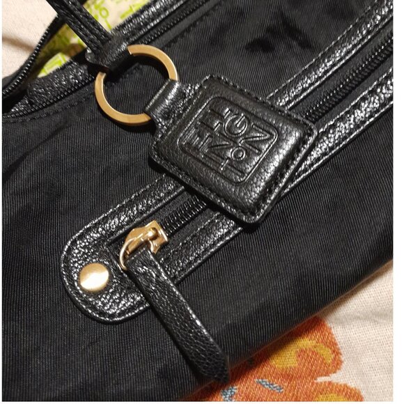 Leather Nylon Ellington Medium Size Solid Black Gold Shoulder Bag Minimalist - Picture 12 of 14